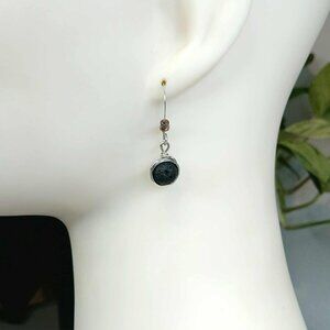 Lava Rock Beaded Dangle Earrings, Hammered Earrings, 1.5"
